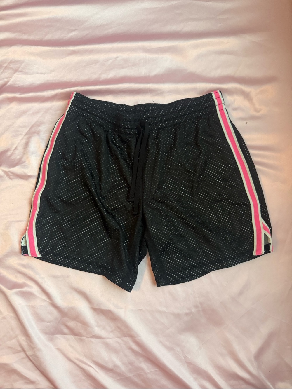 Womenβs Black Athletic Shorts with Pink Stripe